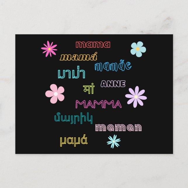 Postal Mama Word en diferentes idiomas internacionales (Anverso)