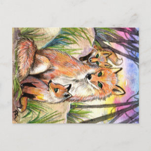 Postal Mama Y Baby Foxes