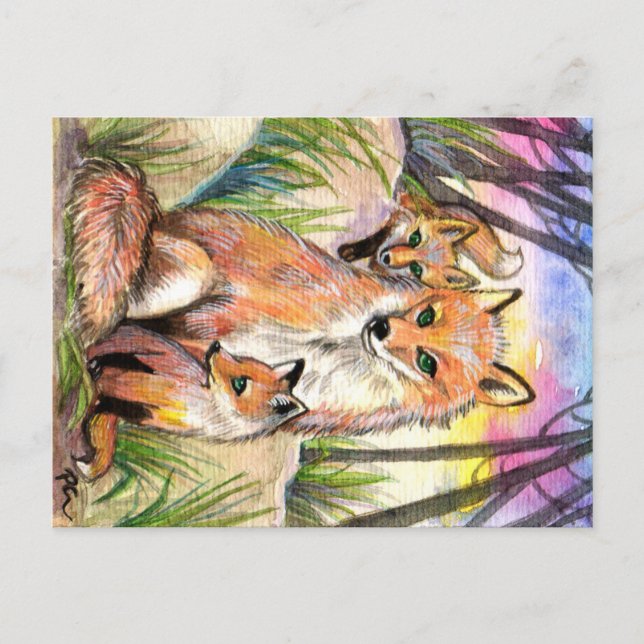 Postal Mama Y Baby Foxes (Anverso)
