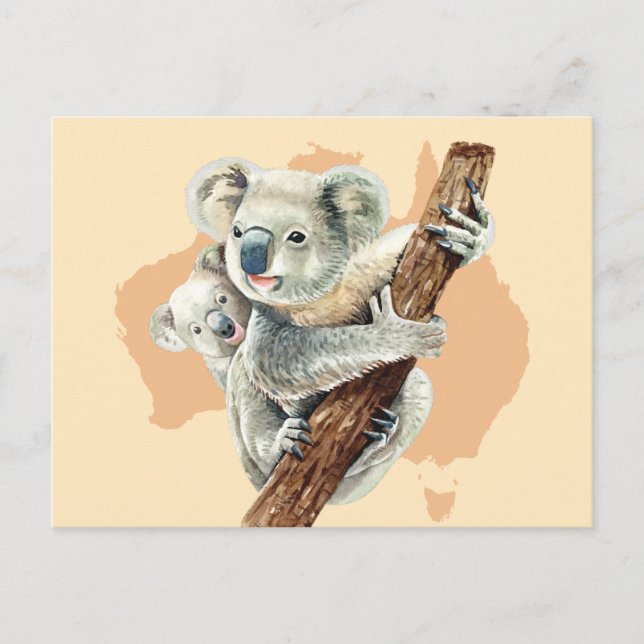 Postal Mamá y bebé de Koala (Anverso)