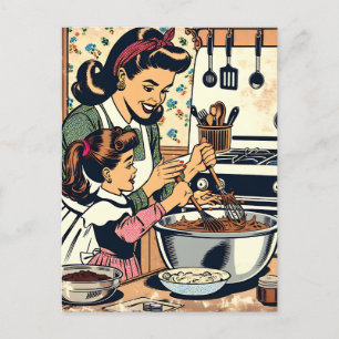 Postal Mamá y hija retro curadas juntas