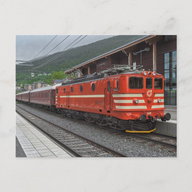 Postal Mamáes suecas 408 el.locomotora con tren de pasaje (Anverso)