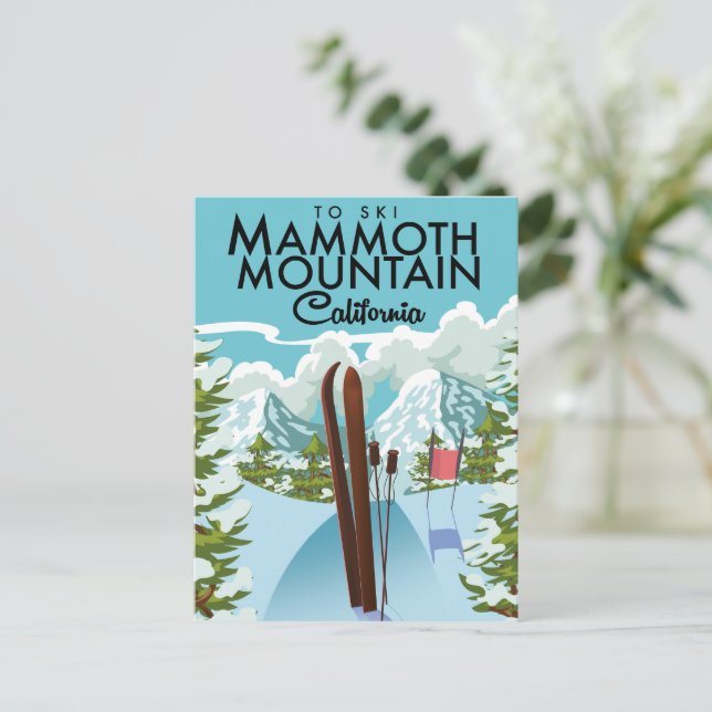 Postal Mammoth Mountain California para esquiar (Anverso de pie)