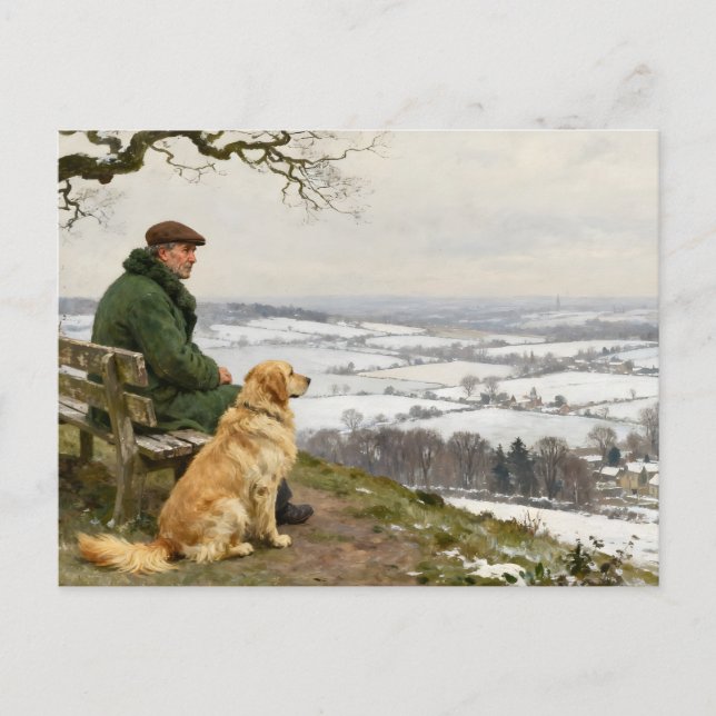Postal Man and Dog Enjoying Winter Countryside Vista (Anverso)