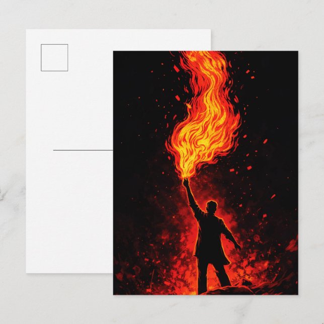 Postal Man Holding Massive Fire Torch Dramatic Silhouette (Anverso / Reverso)