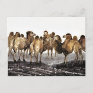 Postal Manada de camellos, arte chino clásico