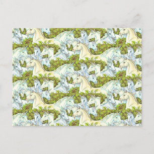 POSTAL MANADA DE UNICORNIOS MEDIEVALES, CABALLOS, SEMENTA