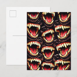Postal Manada Primitiva de Lobos Colmillos Gruñendo Arte