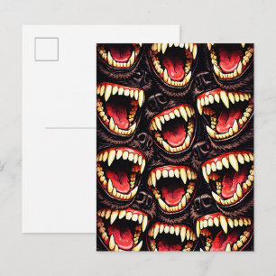Postal Manada Primitiva de Lobos Colmillos Gruñendo Arte