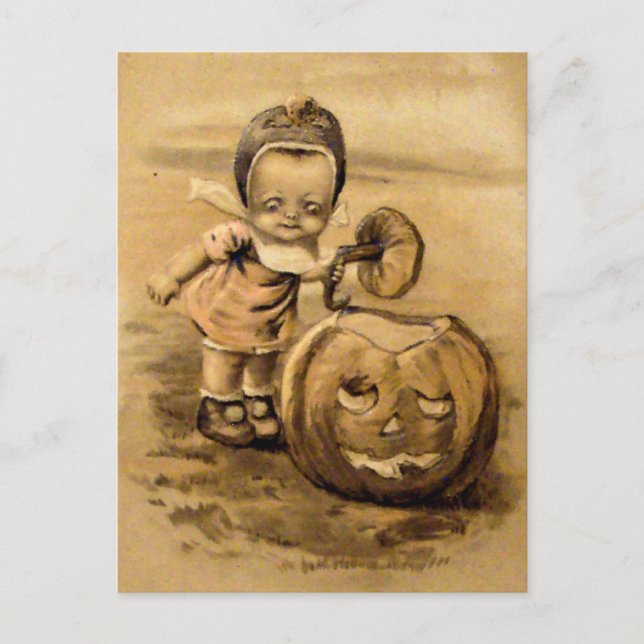 Postal Mañana de Halloween (Tarjeta Vintage de Halloween) (Anverso)