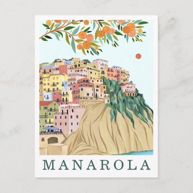 Postal Manarola Cinque Terre Italy Travel Illustration (Anverso)