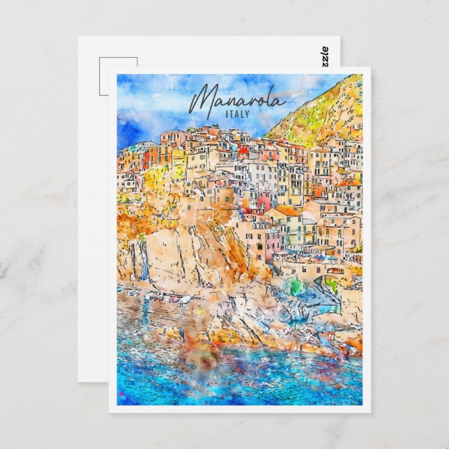Postal Manarola Italia Travel Place Watercolor (Anverso / Reverso)