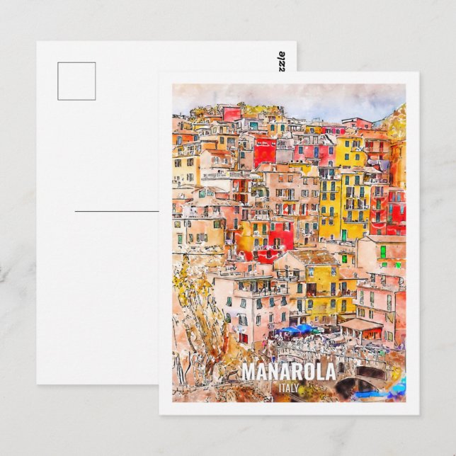 Postal Manarola Italia Travel Place Watercolor (Anverso / Reverso)