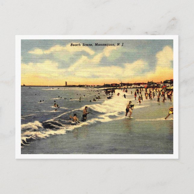 Postal Manasquan NJ, Escena de Playa 1954 (Anverso)