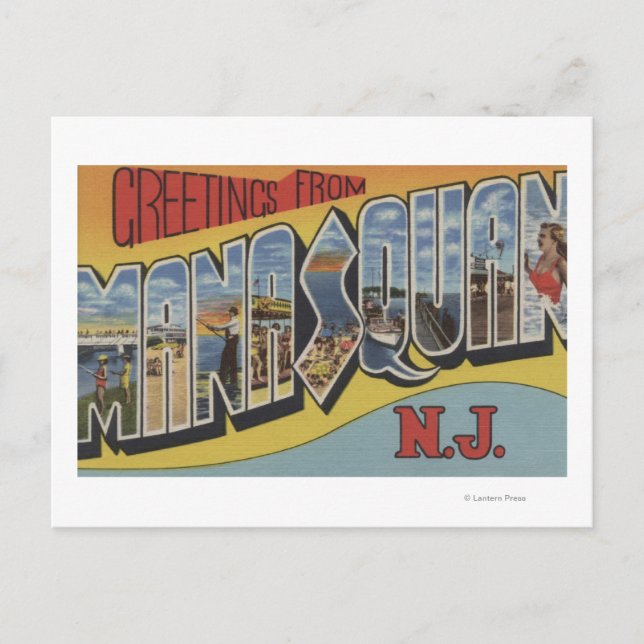 Postal Manasquán, Nueva Jersey - Escenas de letras grande (Anverso)