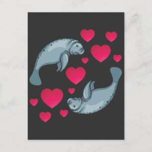 Postal Manatee in Love Día de San Valentín Animales román