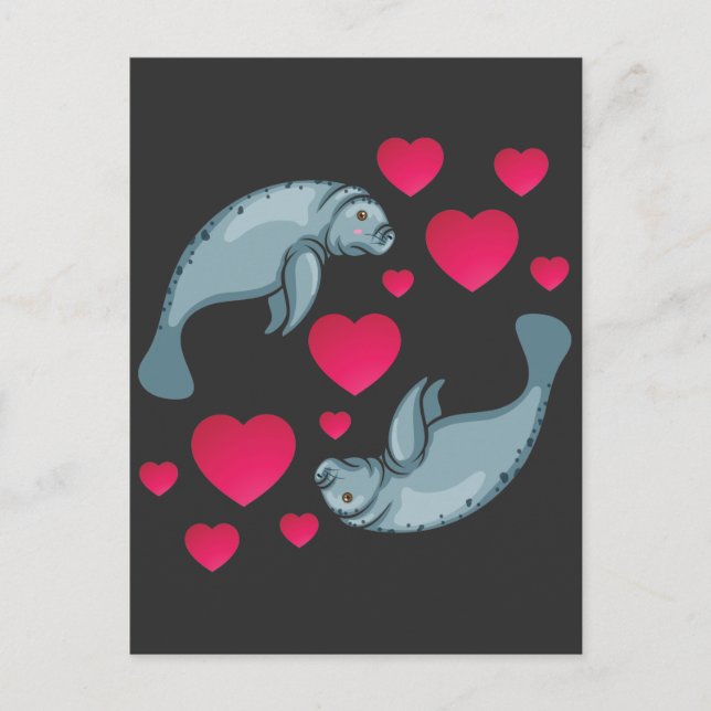 Postal Manatee in Love Día de San Valentín Animales román (Anverso)