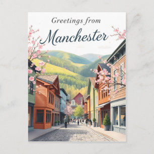 Postal Manchester, calles de la ciudad de montaña vintage