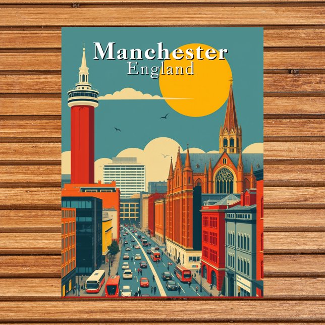 Postal Manchester, Inglaterra Retro Arte Urbano (Manchester, England Retro Urban Art Postcard)