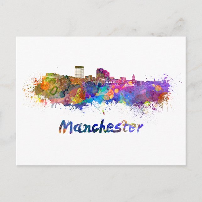 Postal Manchester NH skyline in watercolor (Anverso)