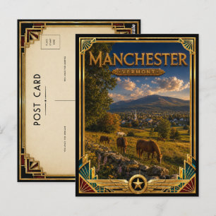 Postal Manchester Vermont Vintage Arte Deco Edad Dorada