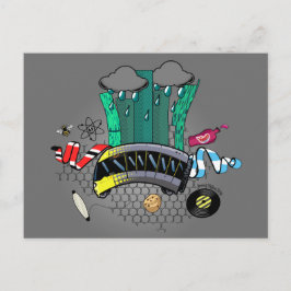 Postal Manchester y el Gran Manchester con abeja y tranví