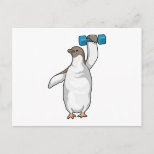 Postal Mancuerna de Fitness de Pingüino