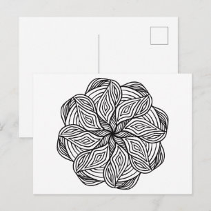 Postal Mandala Abstracto Blanco Negro Minimalista para Co