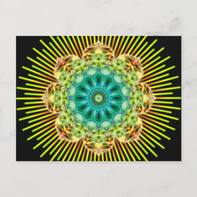 Postal Mandala amarillo verde | negro (Anverso)