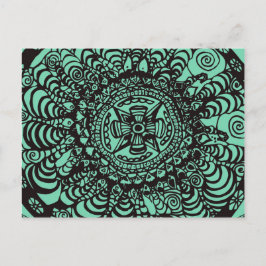 Postal Mandala azteca súper negra y verde
