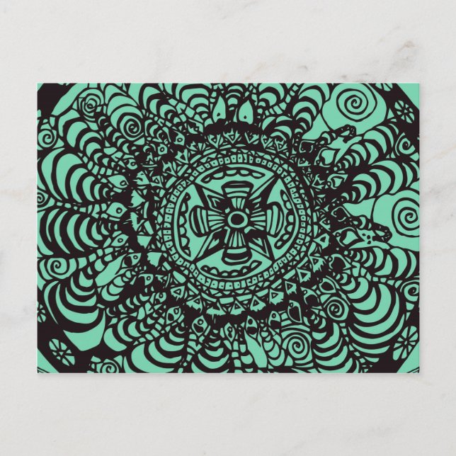 Postal Mandala azteca súper negra y verde (Anverso)