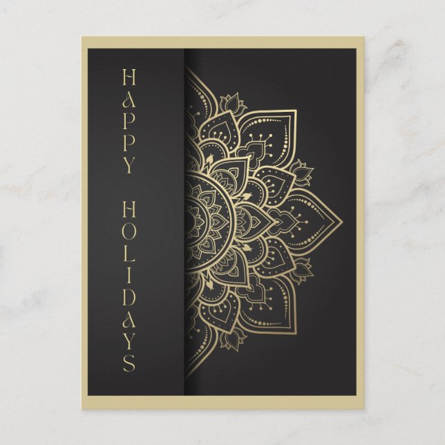 Postal Mandala Black and Gold Felices Fiestas (Anverso)