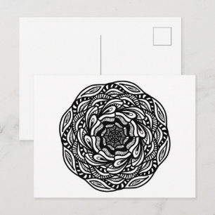 Postal Mandala Blanco Negro Coloreado Abstracto Minimalis
