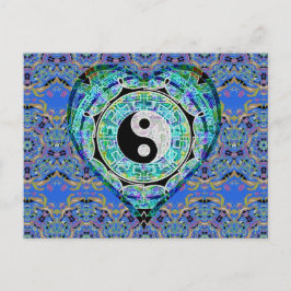 Postal Mandala Blue Green Heart Yin Yang