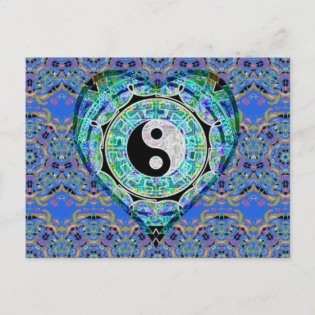 Postal Mandala Blue Green Heart Yin Yang (Anverso)