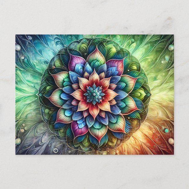 Postal Mandala celeste neón con resumen vibrante (Anverso)