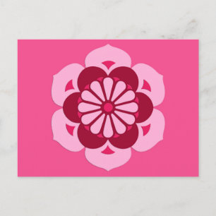 Postal Mandalá de Flor de Loto, Rosa Fucsia y Borgoña