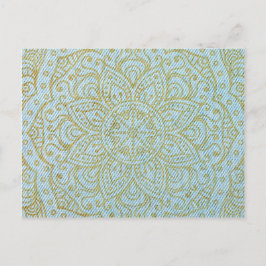 Postal Mandala dorada en jeans azules claros