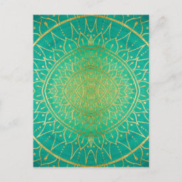 Postal Mandala Emeral Green Gold Colorful