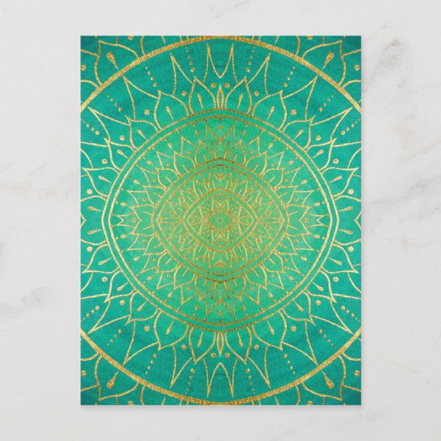 Postal Mandala Emeral Green Gold Colorful (Anverso)