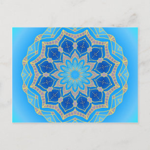 Postal Mandala en azul eléctrico y turquesa