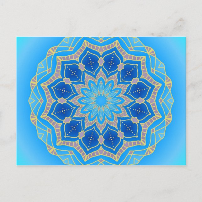 Postal Mandala en azul eléctrico y turquesa (Anverso)