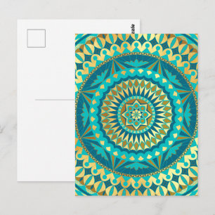 Postal Mandalá Fantasía Azul Dorado