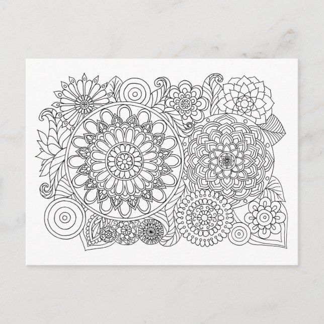 Postal Mandala Floral Bouquet Colorante adulto (Anverso)