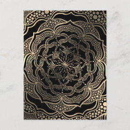 Postal Mandala floral de color negro y oro Hermosa Moda e