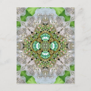 Postal Mandala floral diamante de imitación verde esmeral