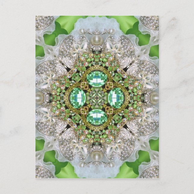 Postal Mandala floral diamante de imitación verde esmeral (Anverso)