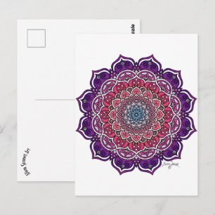 Postal Mandala floral morado-rosada