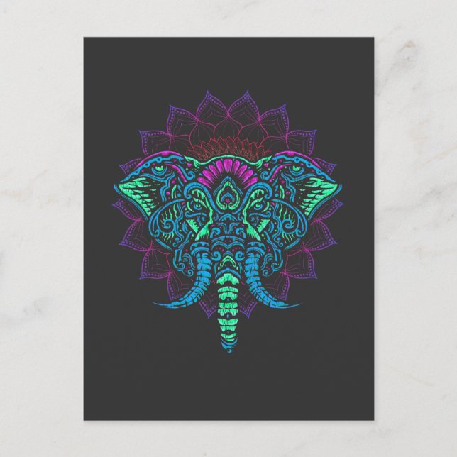 Postal Mandala Ganesha Arte Animal para Elefantes Indios (Anverso)