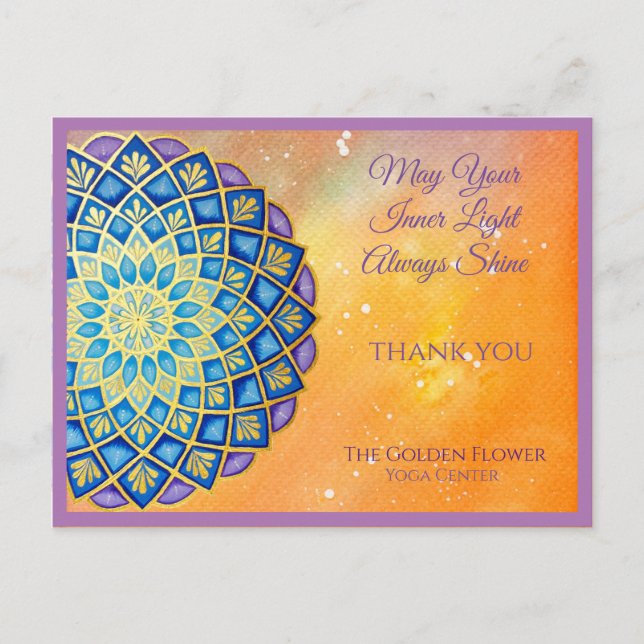 Postal Mandala Gold Blue Morple Flower Yoga Business (Anverso)